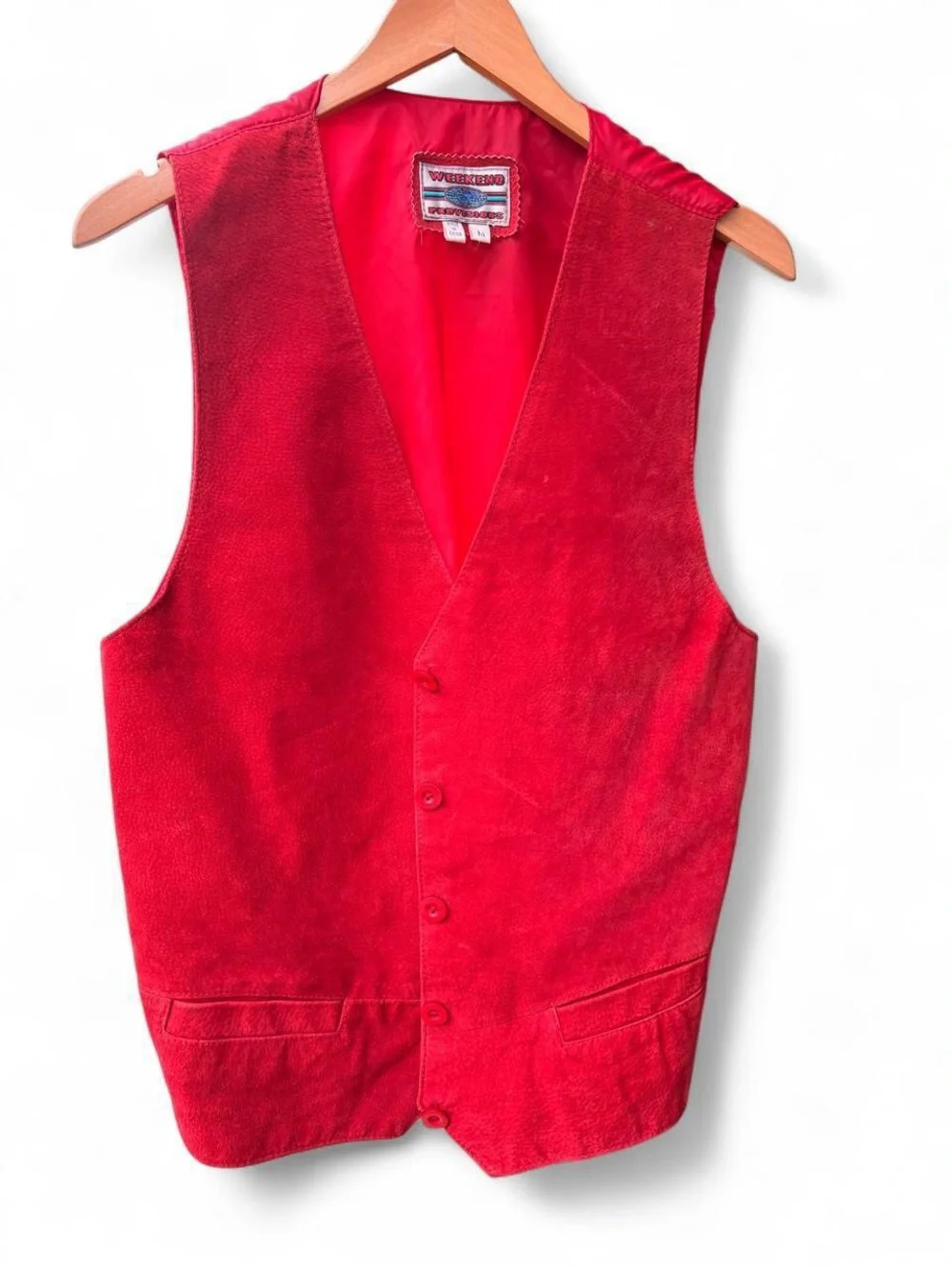 Vintage Weekend Provisions red leather suede vest w button front and pockets M